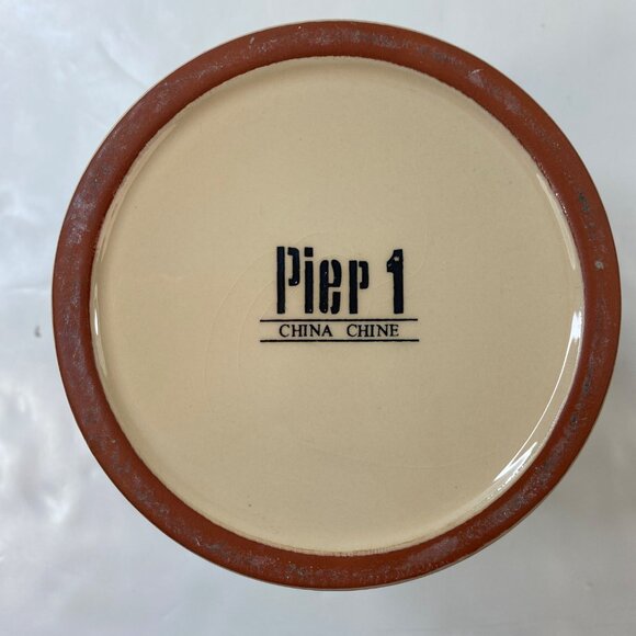 Pier 1 Autumn Ceramic Cookie Jar Yellow Red Brown Leaves Design Kitchen Storage - Picture 4 of 9